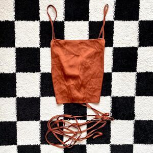 Brown Satin Tie Back Top